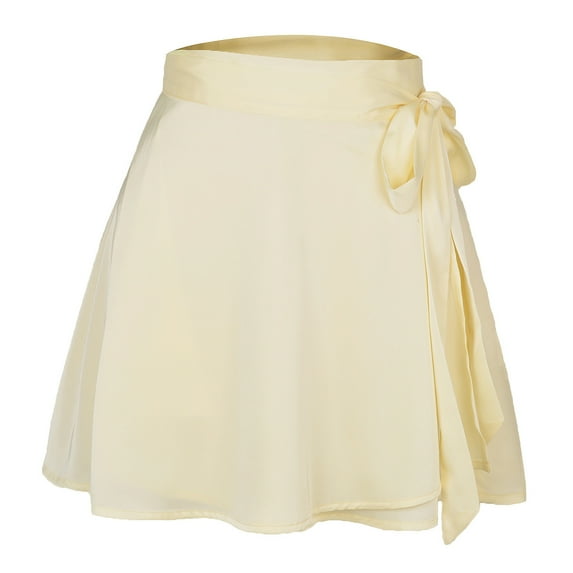 Wenseny Satin Silky A-Line Skirt for Women Side Lace-Up Wrap Skirts Ivory L