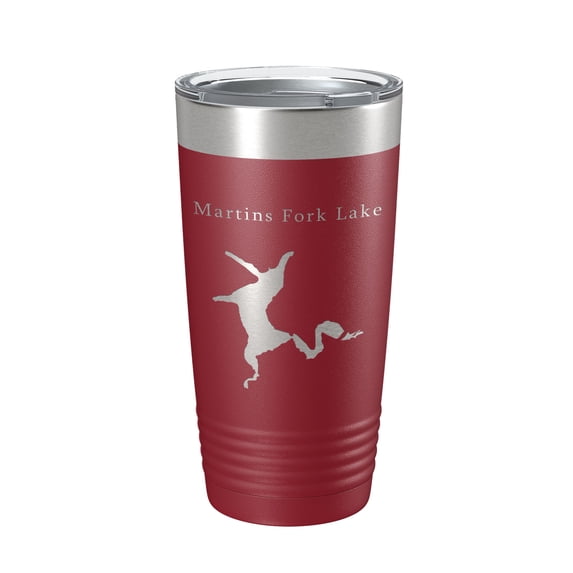 Martins Fork Lake Map Tumbler Travel Mug Insulated Laser Engraved Coffee Cup Kentucky 20 oz Maroon