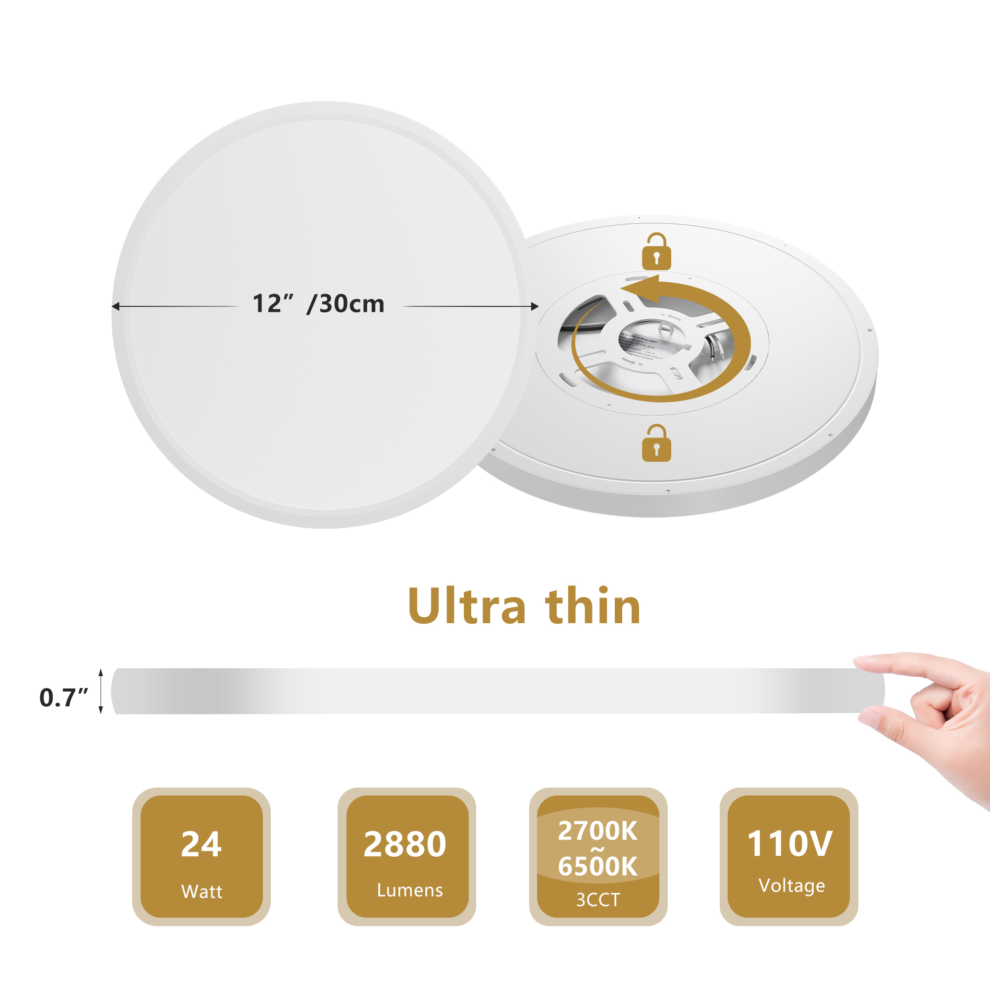 Leumius 6-Pack 12 Inch Dimmable LED Flush Mount Ceiling Light, 2700K-6500K Adjustable,24W 2880LM Modern Ultra Thin Flat Round Fixtures for Low Ceiling Bedroom Kitchen Hallway Basement Closet, White
