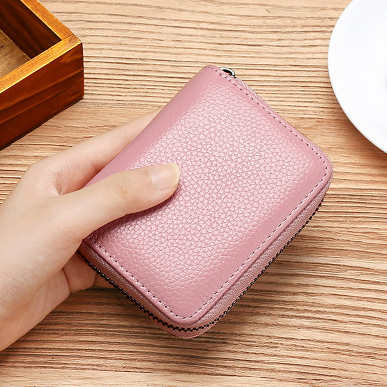 Credit Card Holder RFID Blocking Genuine Leather Mini Credit Card Wallet  Purse with Zipper Womens Small id Compact Slim Blocked Zip Accordion Wallets  Case for Women Men 