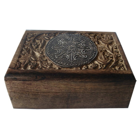 Soul Sticks Large Hand Carved Wooden Box with Plaque Jewelry Storage and Trinket Box