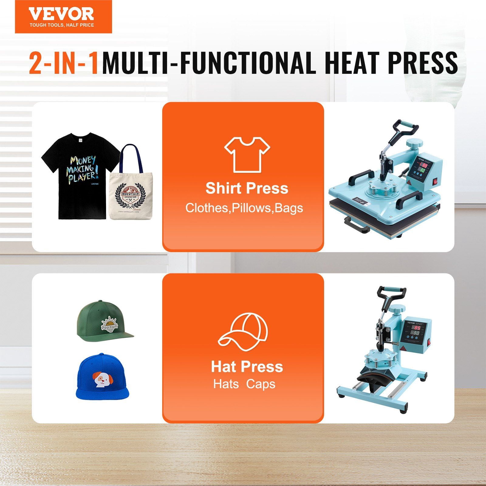 12x15 Inch Heat Press Machine 2 in 1 T Shirt and Hat Press with 360 Degree Swing Away Digital Control Fast Even Heating for T Shirts Hats Caps Green