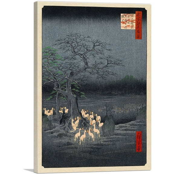 ARTCANVAS New Year's Eve Foxfires at the Changing Tree 1857 Canvas Art Print by Utagawa Hiroshige - Size: 40" x 26" (1.50" Deep)