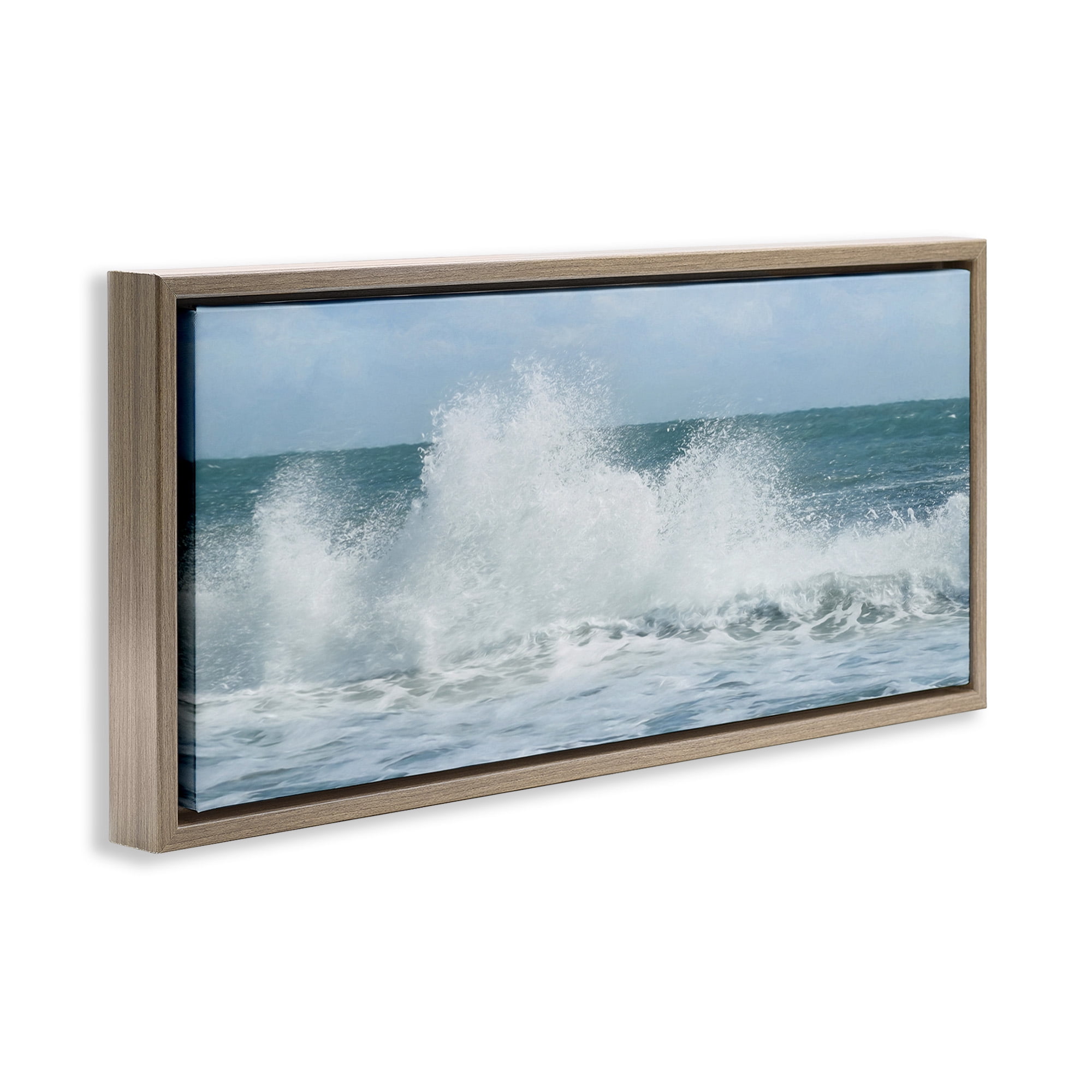 Stupell Industries Ocean Waves Crashing Foam Splash Nature Photography Brown Floater Framed Canvas Art Print Wall Art, 31 x 14