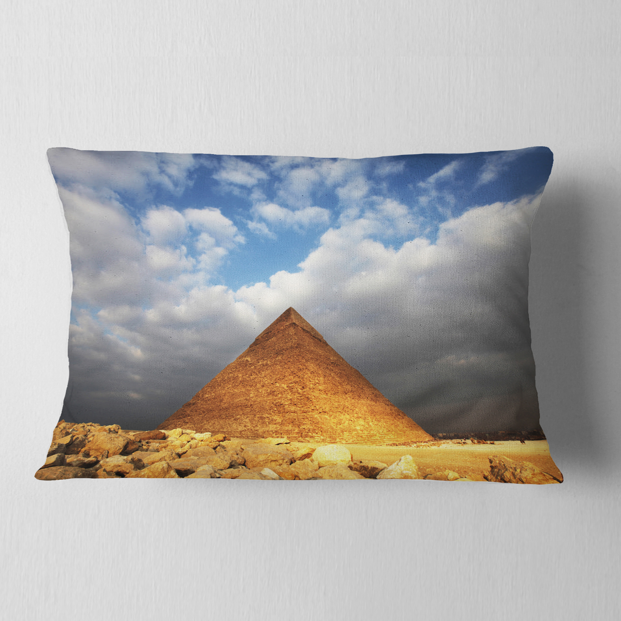 Designart Egyptian Pyramid under Bright Sky - African Landscape Printed Throw Pillow - 12x20