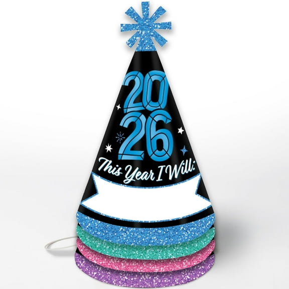 Big Dot of Happiness Colorful New Year Cone Hat, 2026 New Year's Eve Resolution Party Hats, 2026 NYE Party Supplies, Set of 8 (Adult Size)
