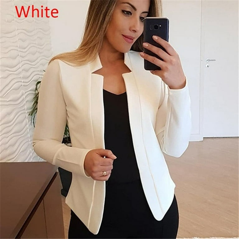 Entyinea Womens Business Casual Blazer Casual Long Sleeves Open Front Basic Lightweight Solid Blazer Jacket White S Walmart