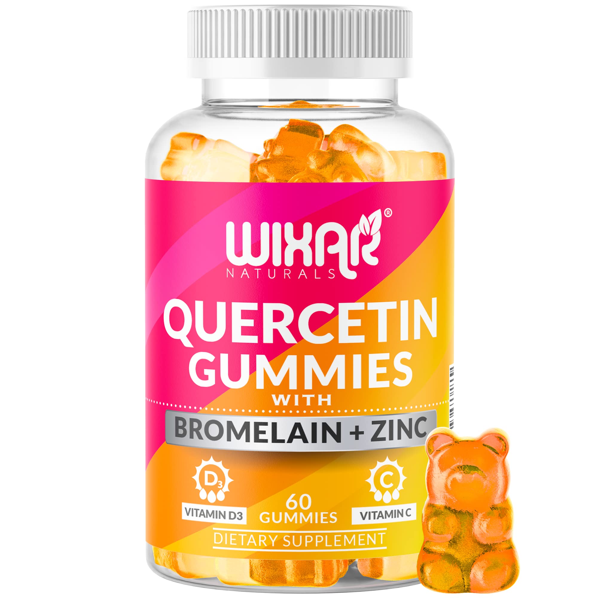 Wixar Naturals Quercetin Gummies Quercetin 500mg with Bromelain, Zinc