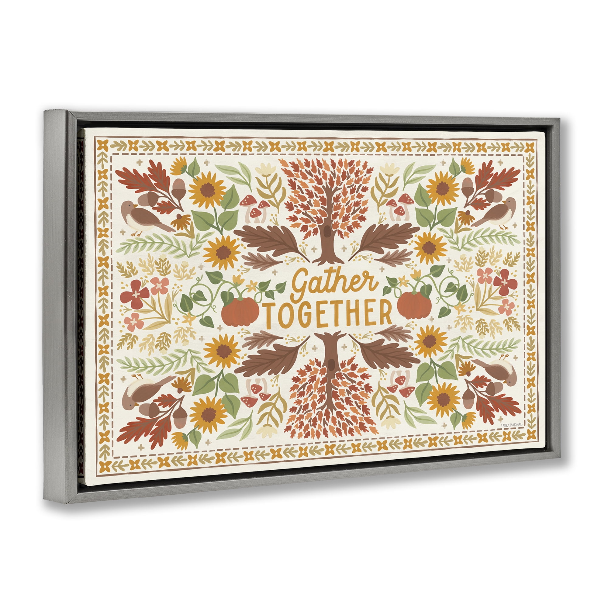 Stupell Industries Gather Together Pattern Landscape Painting Gray Floater Framed Canvas Art Prints Wall Art, 25 x 17