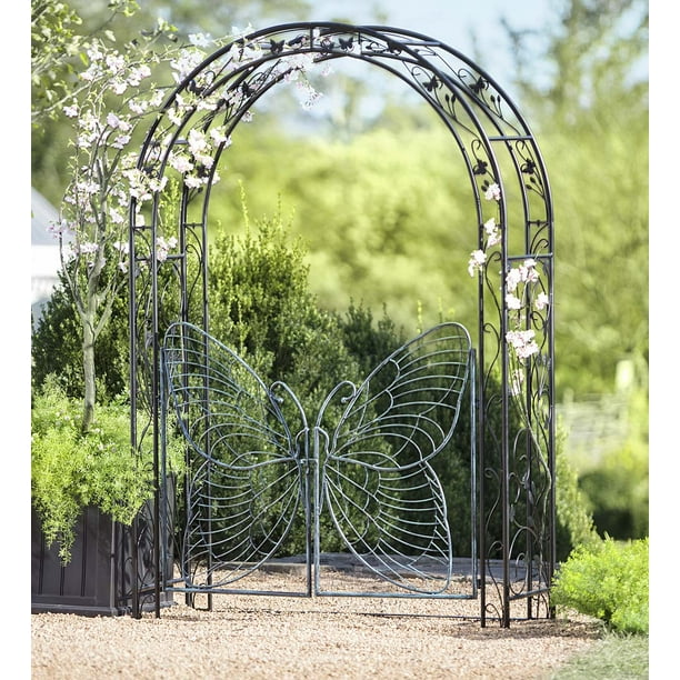 Outdoor Metal Arbor With Erfly Gate, Garden Oasis Metal Arbor With Gate