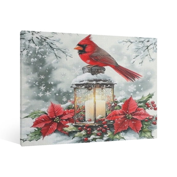 Vintage Christmas Northern Cardinal bird Wall Art Paint Framed - Xmas Festive Winter Holiday Christmas Wall Decor Canvas Print for Living Room Kitchen Bathroom Home Bedroom Decor