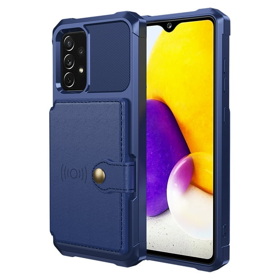 SaniMore Versatile Case for Samsung Galaxy A73 5G 6.7" 2022, Rugged PC Shell Leather Button Flip Card Pocket Stand Feature Magnetic Car Mount Shockproof Anti-drop Heavy Duty Protective Case, Darkblue
