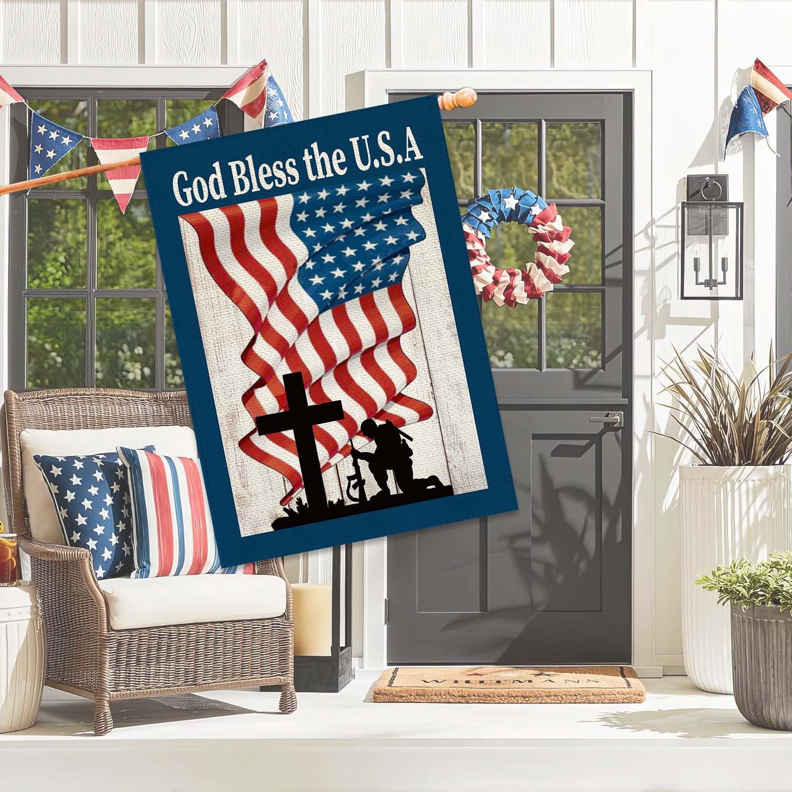 4th of July Patriotic House Flag God Bless America Memorial Day Double Sided Garden Flag Independence Day Large House Yard Flag Outdoor Outside Holiday Decoration 28 X 40 Inch