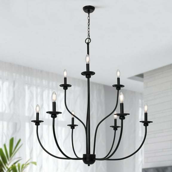 LNC French Country Black Chandelier, 39.4” Wide 9-Light Candle-Style Fixture