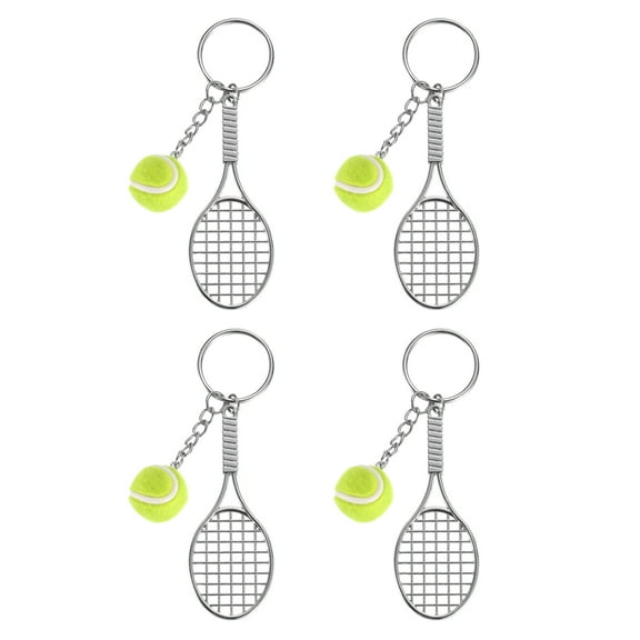 Uxcell Alloy Mini Tennis Racket Keychain Key Ring Tennis Ball Cute Sports Keyrings, Green 4Pcs