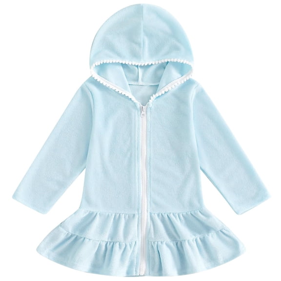 EnJoCho Little Girls Swim Cover Up Kids Swimsuit Coverup Zip Up Beach Bathing Suit Hooded Bathrobe Absorbent Beach Dress Kids Casual Cotton Dress
