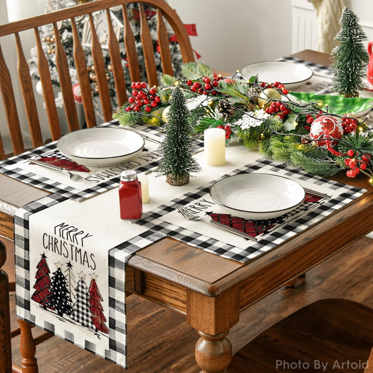 Smile 12 Set Total 48PCS Seasonal Decorative Placemats, All Season Polyester Durable Vintage Rustic Table Mats for Kitchen Home Farmhouse Cabin Decor Holiday Celebration