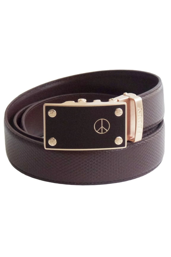 Mens Classic Leather PEACE Statement Ratchet Belt w Automatic Buckle