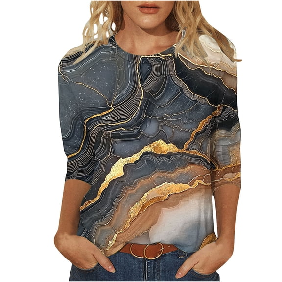 Cilsoka Womens Tops 3/4 Sleeve Shirts Round Neck Loose Casual Blouses Floral Print Tshirts, Blouses for Women Dressy Casual Plus