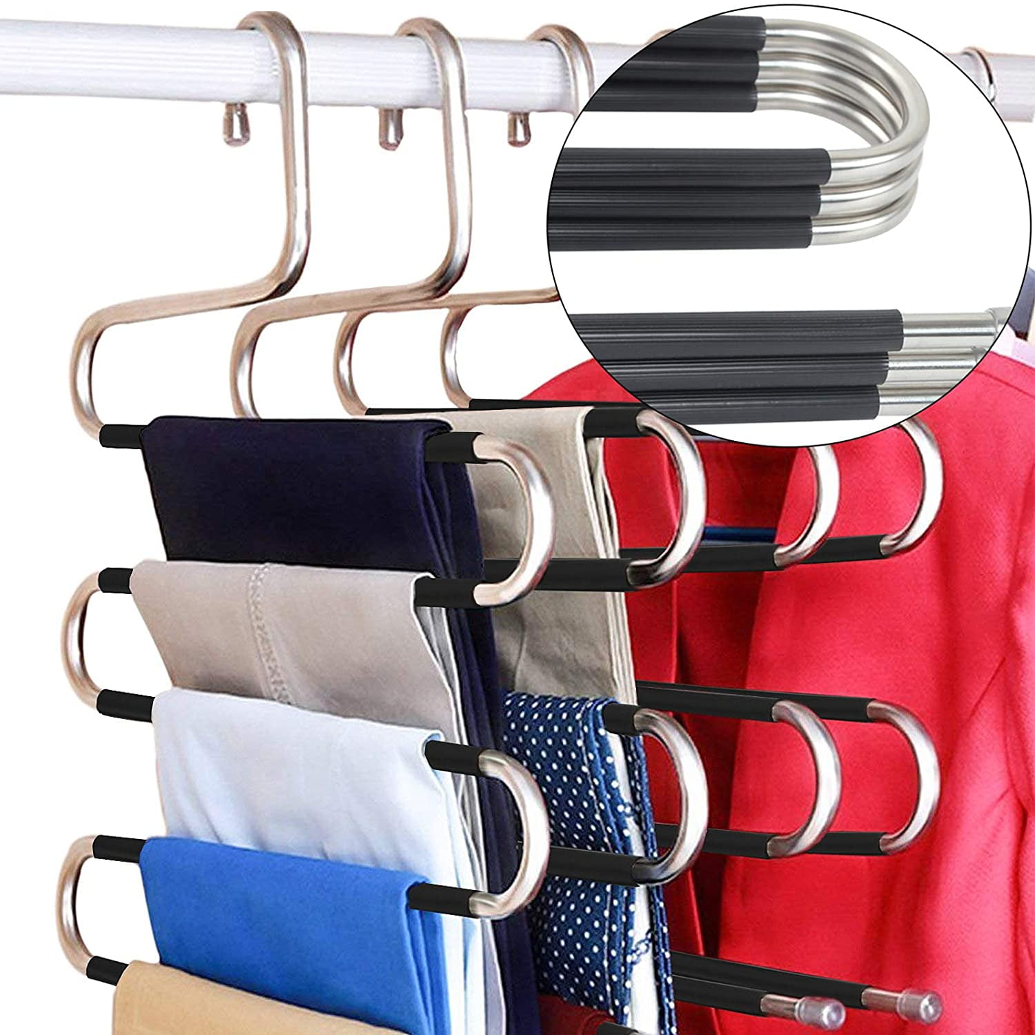 IEOKE Pant Hangers Durable Slack Hangers Multi Layers Stainless Steel Space Saving Clothes Hangers Closet Storage for Jeans Trousers 4 Pack
