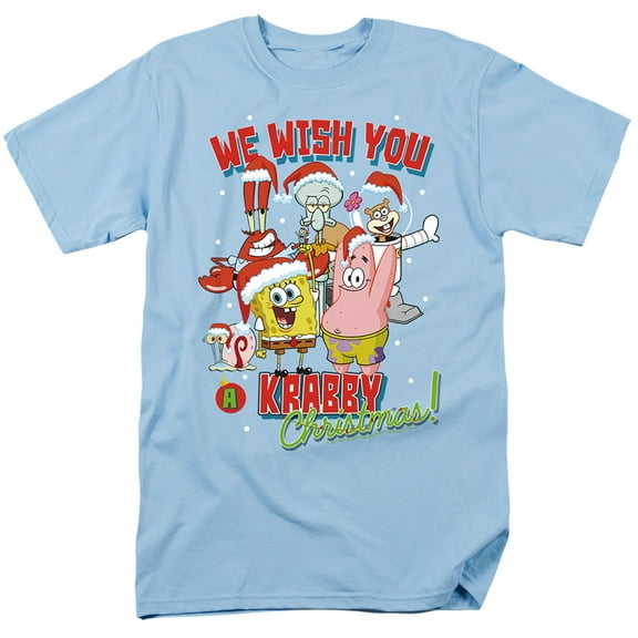 SpongeBob SquarePants Crabby Christmas Unisex Adult T Shirt, Light Blue, Small