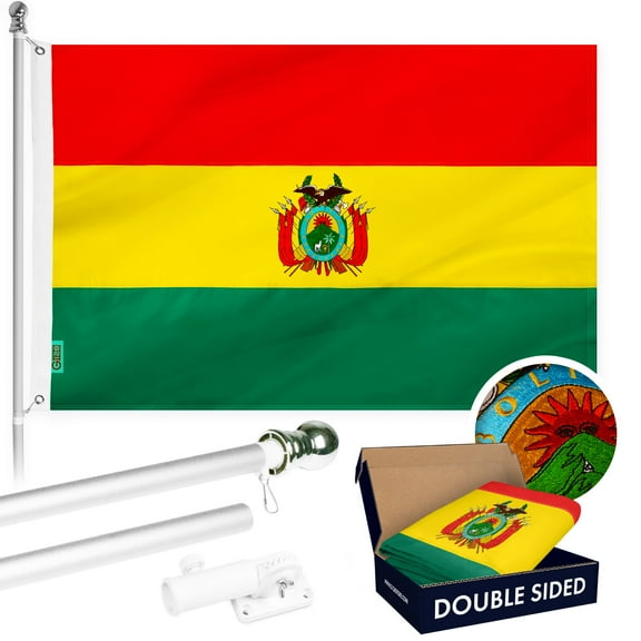 G128 Combo Pack: Flag Pole 6Ft Silver Tangle Free & Bolivia Bolivian Flag 3x5FT Double Sided Embroidered