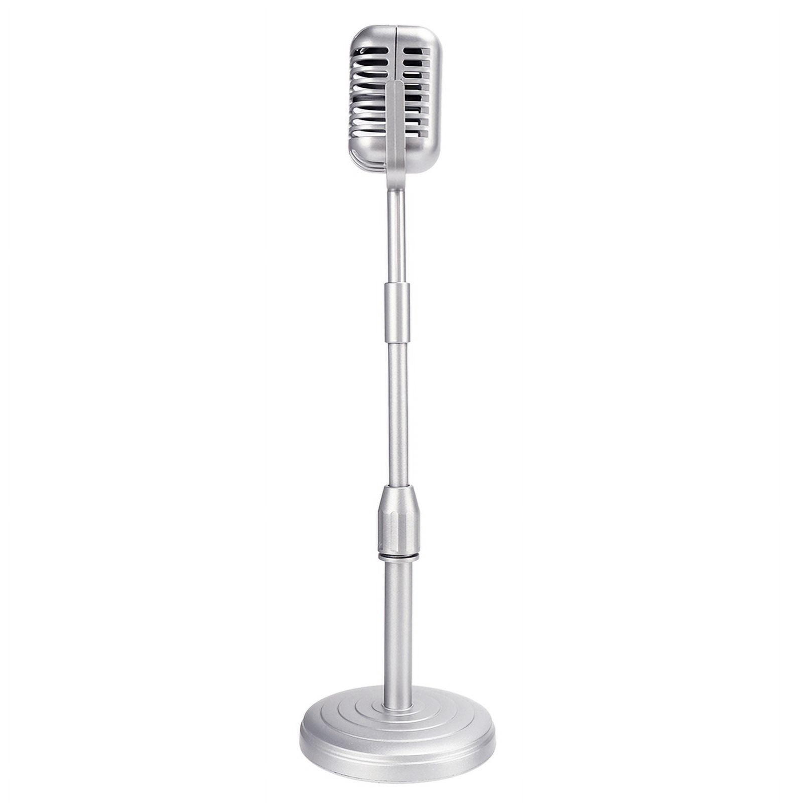 2X Desktop Microphone Prop Model with Adjustable Height, Classic Retro Style Microphone Stand Mic Prop,Silver