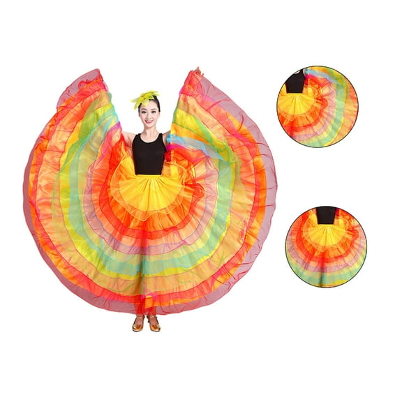 Aellinatey Womens Spanish Bull Dance Skirt Belly Dance Skirt Big Swing Flamenco Costume