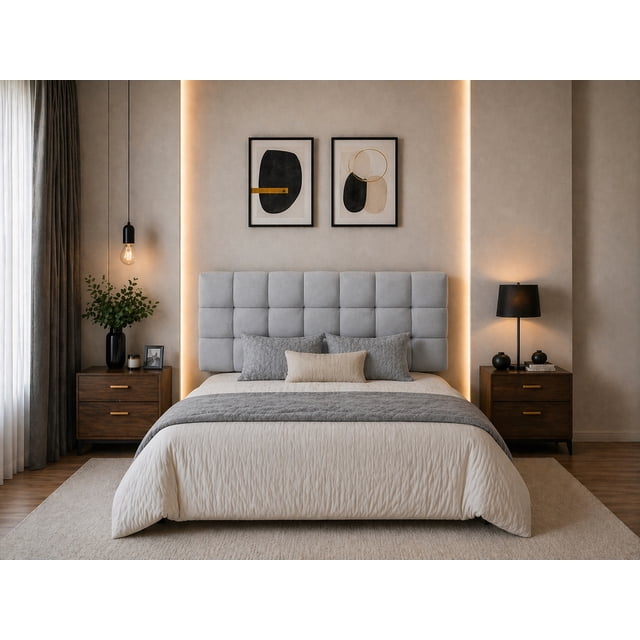 Cabecera El Bazar Store Linq Gris Plata King Size Moderna abotonada