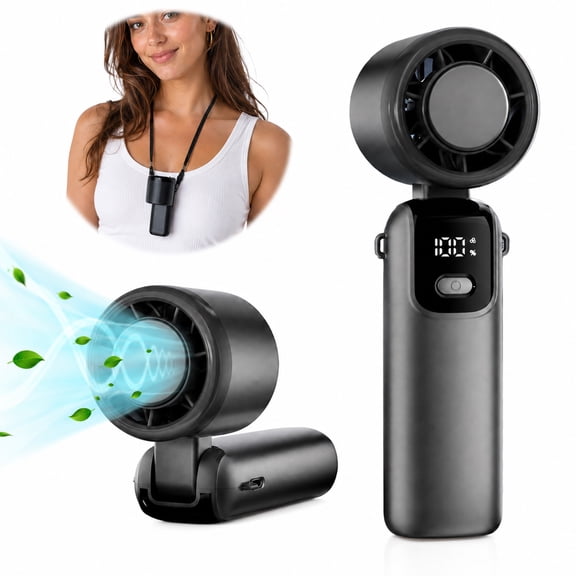 Behome Handheld Fan, 5 Gear High Speed Portable Fans Mini Hand Fan with LED Display, 90°Foldable Desk Fan with Base, USB Rechargeable Personal Fan for Travel, Makeup, Outdoor, Indoor