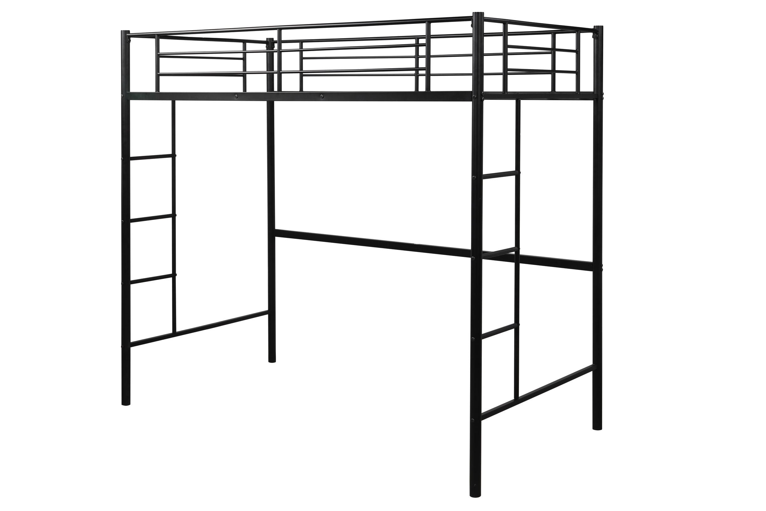 Loft Twin Metal Pipe Bed with Two-side Ladders and Guardrail, 78.1