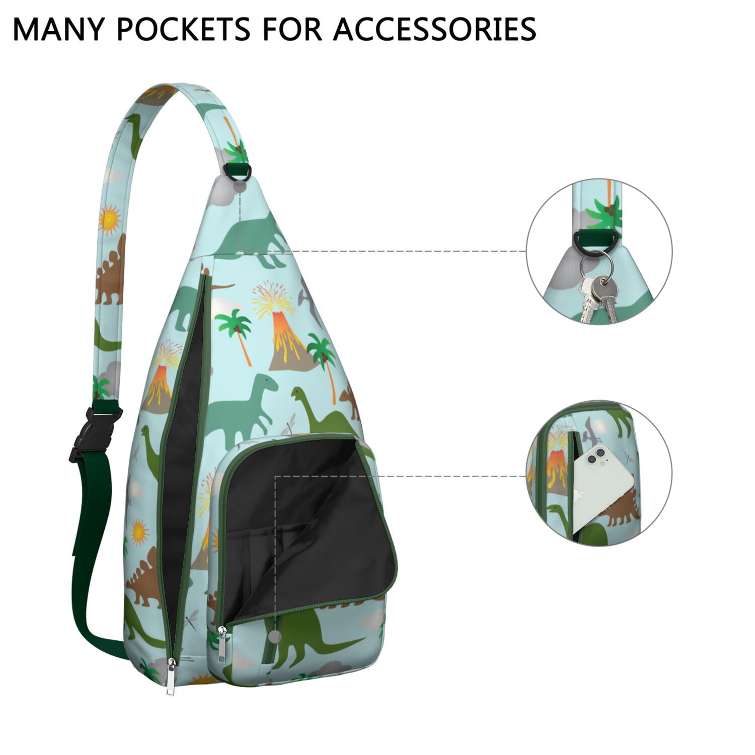 Funny Dinosaur Shoulder Bag&nbsp;- Whimsical Dino Graphic Sling Backpack (Organized Storage, Lightweight)