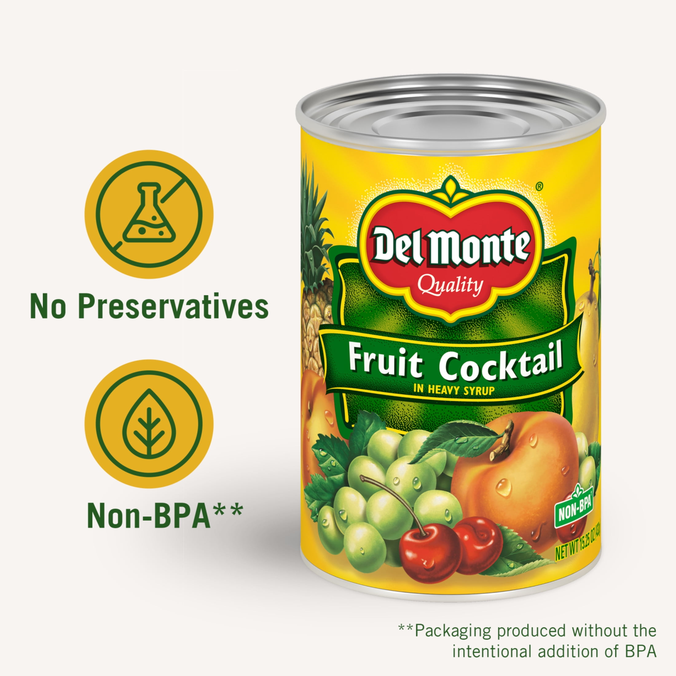(12 pack) Del Monte Fruit Cocktail in Heavy Syrup, Canned Fruit, 15.25 oz Can
