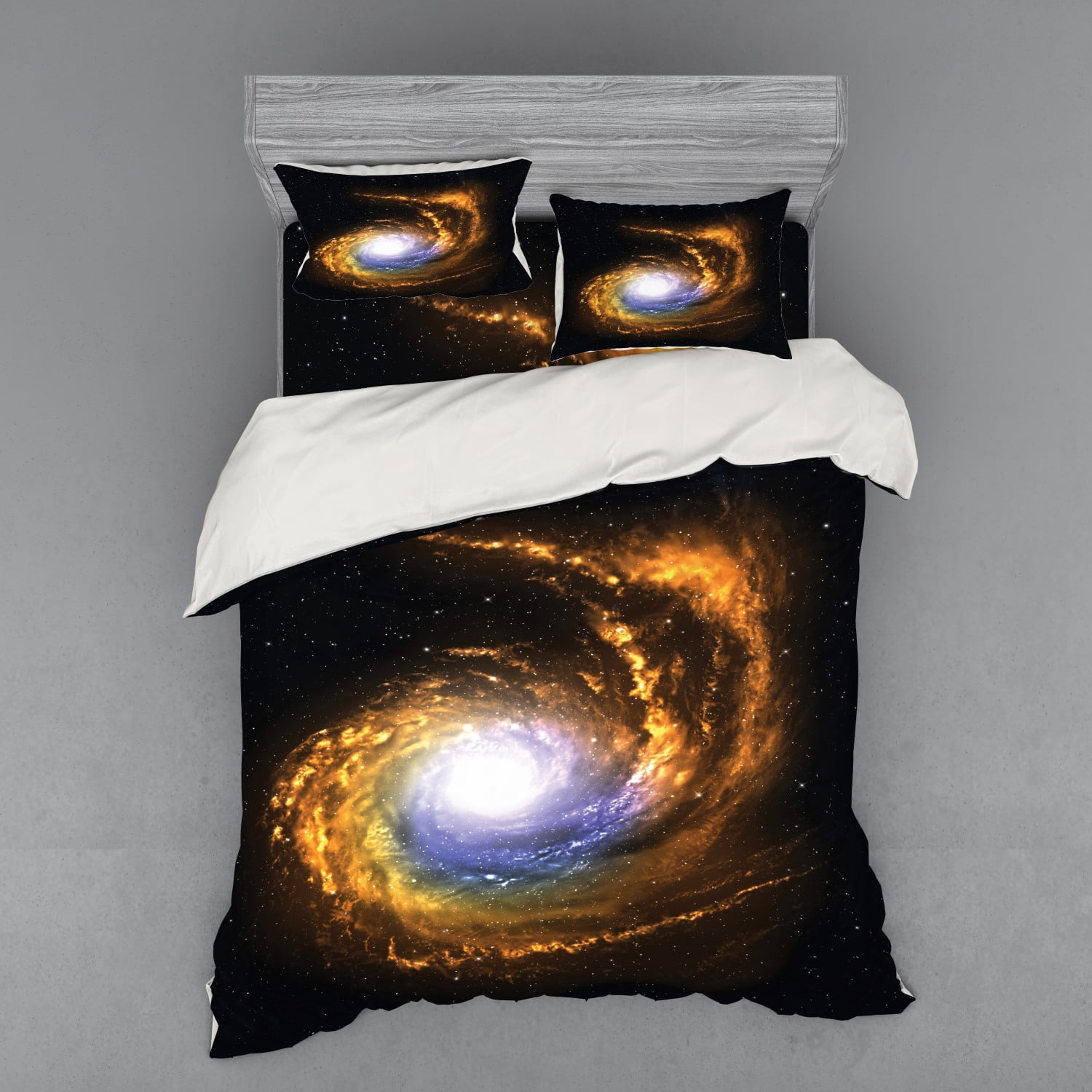 Galaxy Duvet Cover Set, Nebula Cloud with Cosmic Rays Galactic Sparks