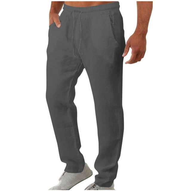Pantalones largos para hombre, lisos, informales, con bolsillos, cintura elástica, para exteriores, de poliéster