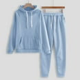thumbnail image 3 of Efsteb Womens Sets 2 Piece Outfits Solid Color Casual Hoodies Sweatshirt And Jogger Sweatpants Tracksuit Lounge Set (Sky Blue,XL), 3 of 3
