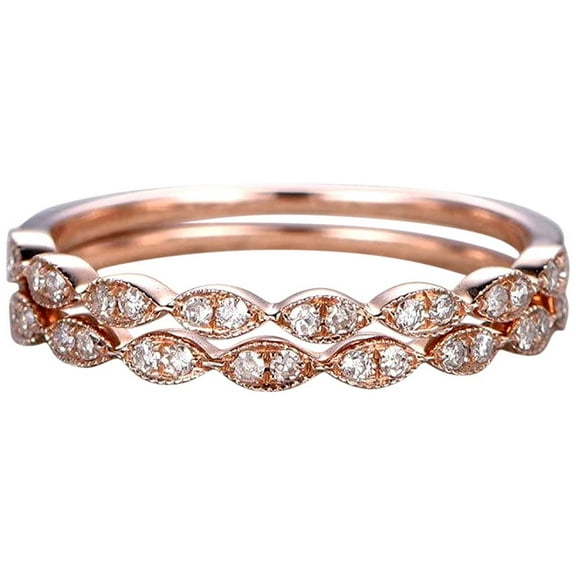 0.50 Carat 2 pcs Man made diamond moissanite Diamond Wedding Ring Set Stacking Art Deco wedding band anniversary Ring set with 18k Gold Plating