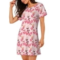 thumbnail image 2 of Pofeuu Summer Flamingo Print Women's Loose Fit Short Sleeve Nightgown, Comfortable Sleep Dress for Women, Casual Lounge Sleepwear, Soft Cotton Sleep Dress, 2 of 6