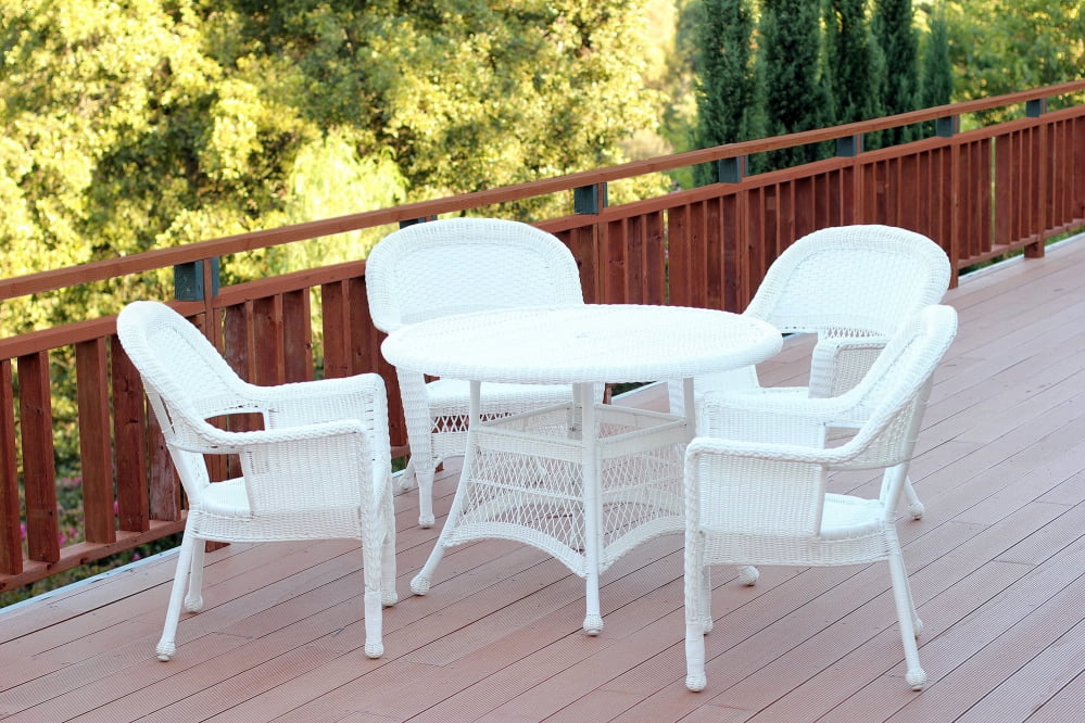 Set of 5 White Resin Wicker Chairs and Table Outdoor Patio Dining