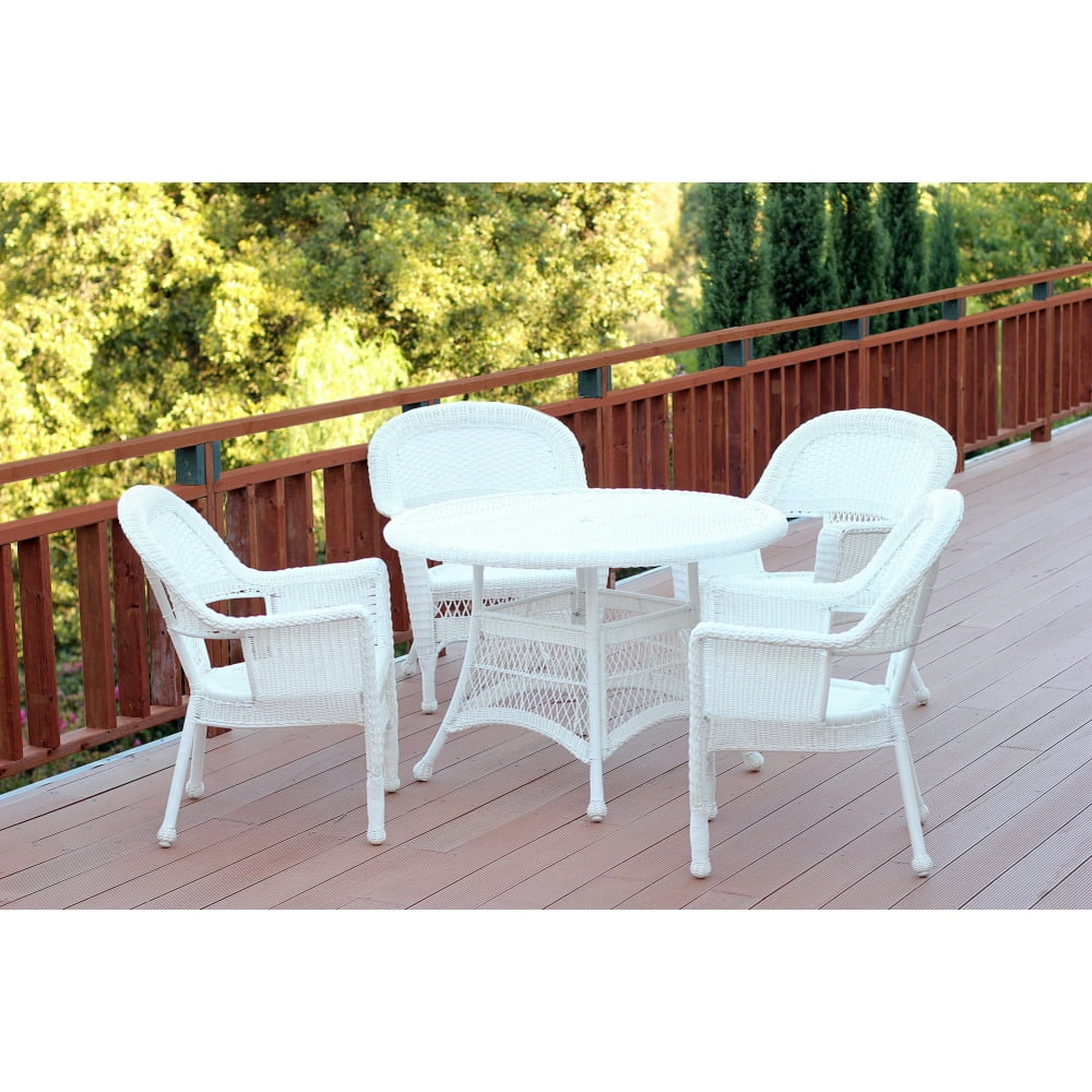 Set of 5 White Resin Wicker Chairs and Table Outdoor Patio Dining