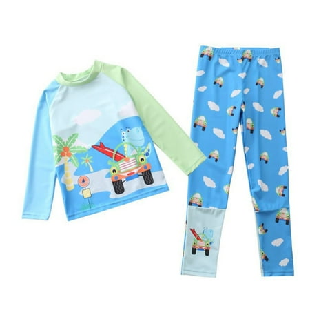 

Bullpiano Surf Bathing Suit Swimwear Set Long Sleeve Long Pants Kids Swimsuits Sun Protection Toddler Boys Rash Guard Set 5-10T