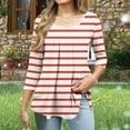 thumbnail image 4 of aidice Shirts for Women Round Neck 3/4 Sleeve Ruched Striped Casual Comfy Fitting Curved Hem T Shirts, 4 of 6