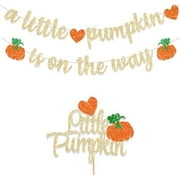 Pumpkin Fall Baby Shower Banner Decorations A Little Pumpkin is On the Way Cake Topper Gold Glitter Birthday Party for Boy Girl Birthday Thanksgiving Fall Theme Gender Reveal Supplies