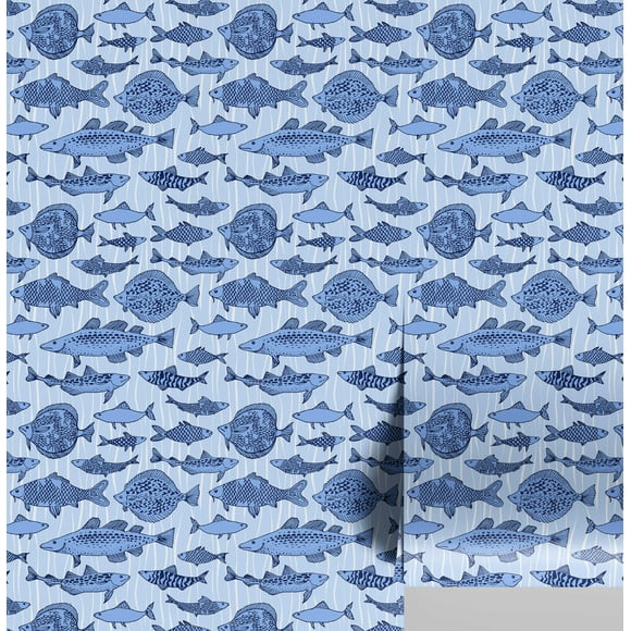 S4Sassy Peel and Stick Wall Covering, Ocean Fish Mosaic Removable Wall Wrap - Textured Blue Walls Makeover Mural for Bathroom, Laundry Room, Closet Interior - Self-Adhesive Wallpaper Vinyl -25"x120"