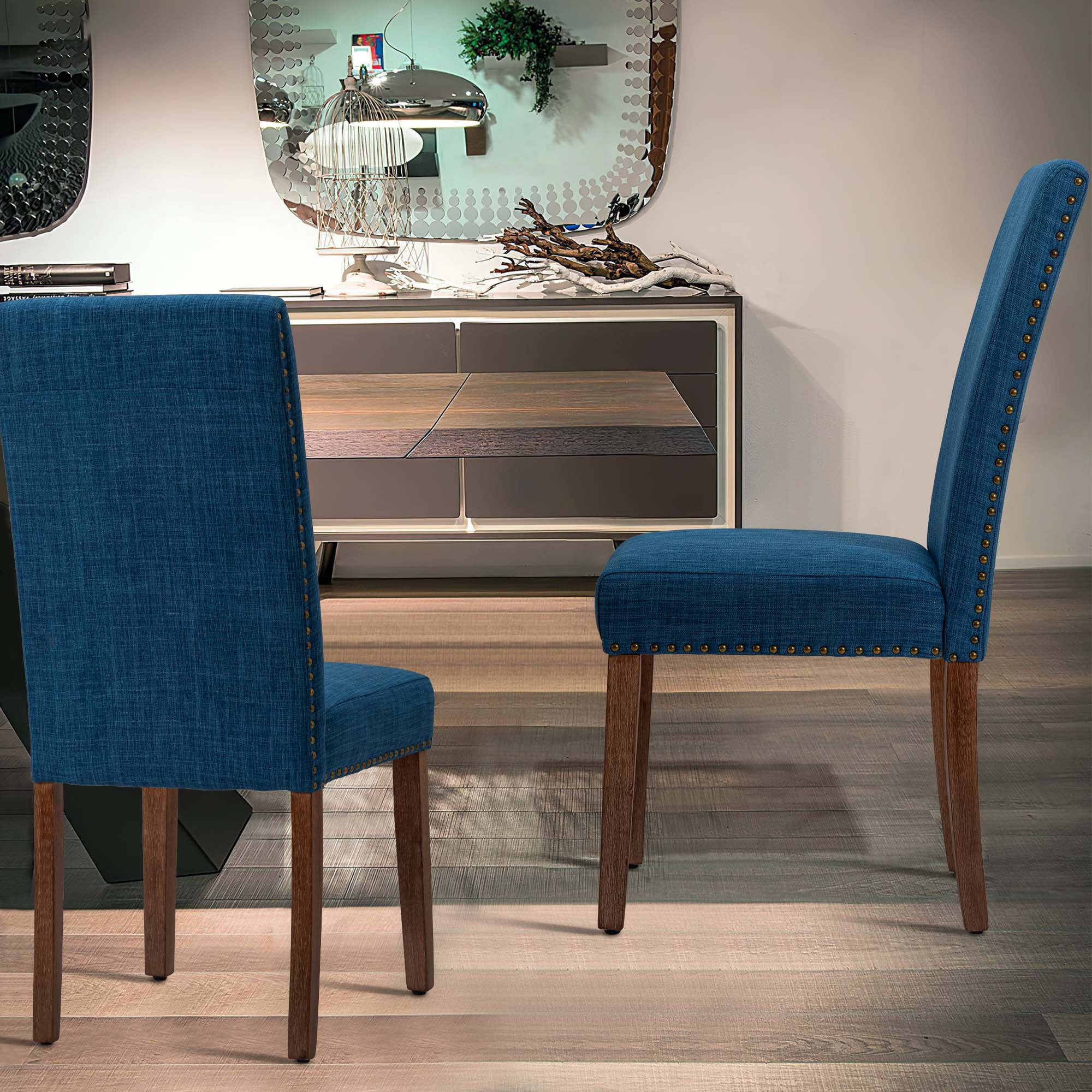 Dining Chairs Set of 2 Fabric Dining Chairs with Nailhead,Blue