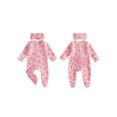 thumbnail image 3 of Cjfdfy Newborn Baby Girl Floral Footed Outfit Romper Zip Front Long Sleeve Ribbed Ruffle Trim Jumpsuit Bow Headband Infant Cute Coming Home Fall Winter Outfit, 3 of 9