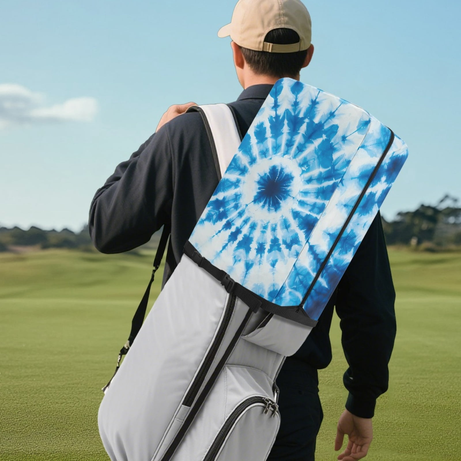 Yuyamidu Blue Whilpool Tie Dye Golf Bag Dust Cover for Men Women Fashion Golf Bag Top Cover for Stand Cart Bags Easy to Carry Protect Your Clubs