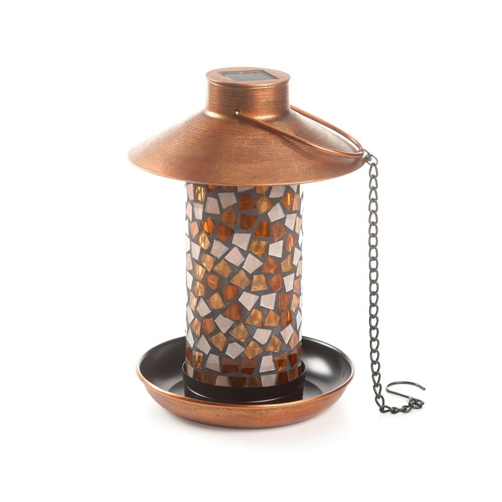 Smart Solar Adelie Mosaic Glass Bird Feeder with Solar Light Brown