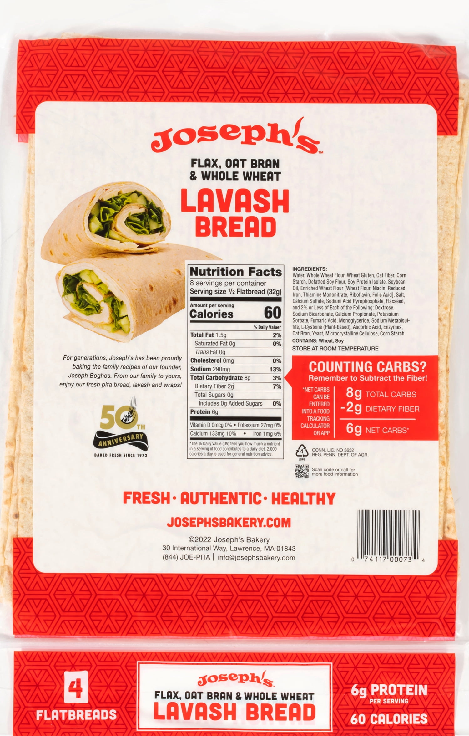 Joseph’s Low Net Carb Flax Lavash Bread, 3 Pack, 12 Count