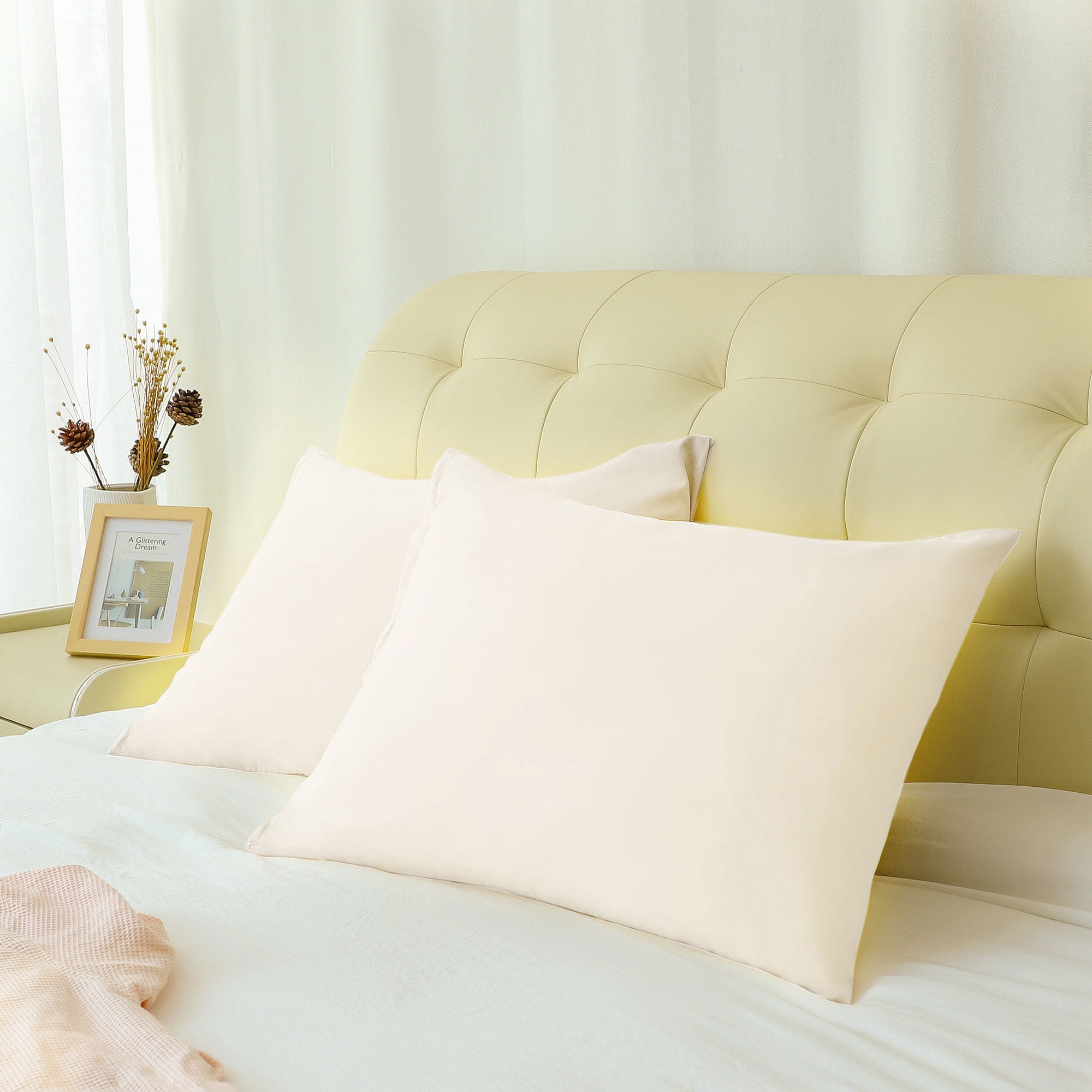 Unique Bargains 2-Piece 1800D Microfiber Solid Pillowcases Cream Travel